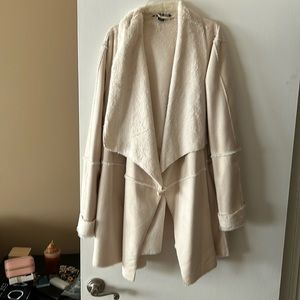 White/Creme I.N.C. XL Faux Suede And Faux Fur Coat